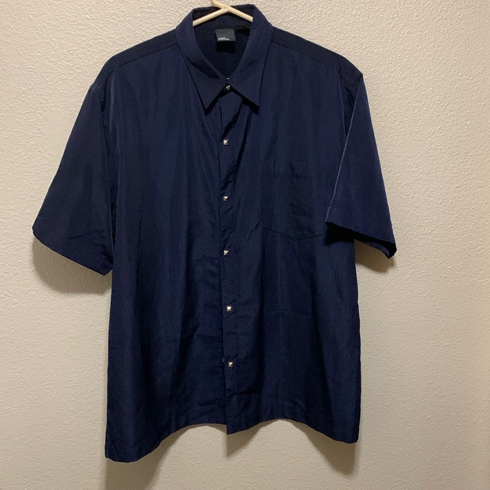 No Fear Men’s Short Sleeved Button Snap Shirt Size L Navy Blue
